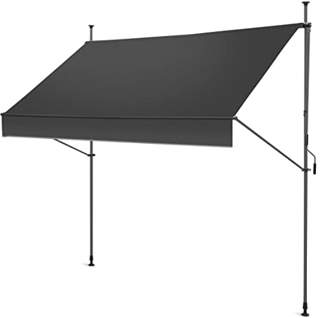 Gartenfreude Klemmmarkise 250 x 120 Sonnenschutz Balkonmarkise Campingmarkise ohne Bohren, Anthrazit – gerader Schnitt, 4900-1525-102