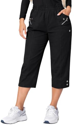 JM CLOTHING Capri Pants for Women UK Summer| Cropped Trousers for Ladies Short Crop Stretch 3/4 Length Three Quarter Elasticated Pull on Plus Size Pants Wiggly Fashion Black