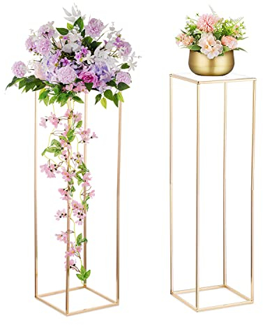 Centrotavola Nozze Stand Fiori Oro - 2 Pezzi Vasi a Colonna in Metallo Inweder Vaso da Pavimento Alto 100cm Vasi Rettangolari Centrotavola Portafiori Geometrici Centrotavola Feste Decorazioni Casa
