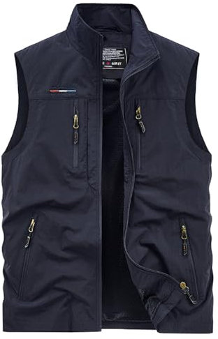 Oralidera Herren Outdoor Weste mit Vielen Taschen Anglerweste Safariweste Jagdweste Multifunktionsweste Freizeit Ärmellose Jacke Leicht Sommer Weste, Blau, XL