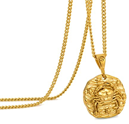 Speroto Collana Zodiaco Costellazione Regalo per Amici Famiglia Oroscopo Astrologia Collana in Acciaio Inossidabile Collana con Ciondolo in Rilievo per Uomo Donna Oro, Cancro