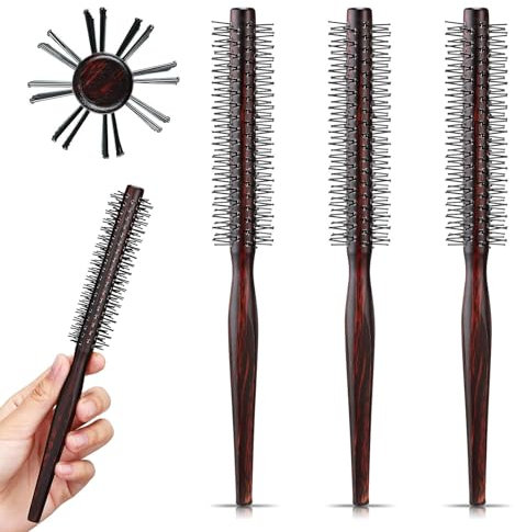 CLDURHGE 3 Piezas Cepillo Pelo Redondo Madera, Cepillo Redondo para Peinar Pelo con Mango de Madera Cerdas de Nailon Peine para Flequillo, Cabello Fino, Rizado