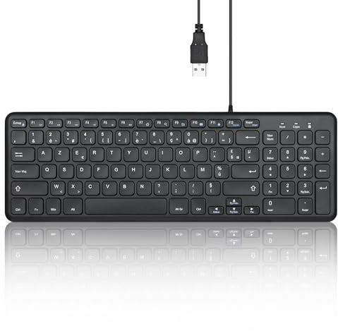 Perixx PERIBOARD-213U, Clavier Compacte Silencieux Filiare – Clavier Chiclet avec Touches Ciseaux Silencieuses et Touches Multimédia pour Windows - AZERTY Français - Noir