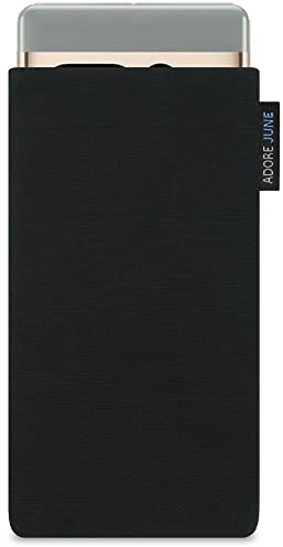 Adore June Classic Schwarz Tasche kompatibel mit Pixel 8 Pro und Pixel 7 Pro Handytasche aus widerstandsfähigem Cordura Stoff mit Display Reinigungs-Effekt, Made in Europe