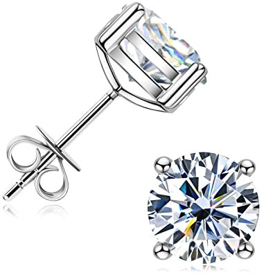 Moissanit-Ohrringe für Damen, 925er-Sterlingsilber, Ohrstecker, 1 Karat D-E, Farbe VVS1, Moissanit-Diamantohrringe für empfindliche Ohren, hypoallergen, Weihnachtsgeschenke, Total 6carat (3ct/ 9mm*2),