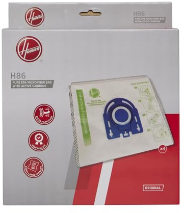 Hoover H86 Sacs d'Aspirateurs Hoover - Compatibles avec les Aspirateurs H-ENERGY 700 - Sacs d'Origine - en Microfibre - Pure EPA - Contient du Charbon Actif - Anti-Odeur – Lot de 4