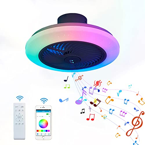 RGB Deckenleuchte Mit Ventilator und Musik Bluetooth Lautsprecher Leise Deckenventilator Mit LED Lampe Beleuchtung und Fernbedienung Dimmbare Fan Deckenlampe für Schlafzimmer Kinderzimmer Lüfter Licht