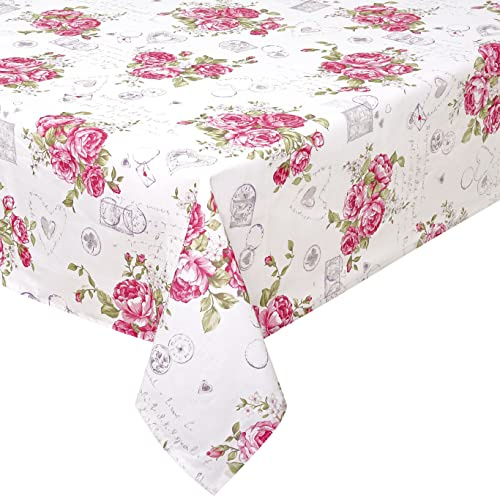 Tischdecke Stofftischdecke aus 100% Baumwolle mit Paspelband Eckig 130 x 220 cm Alexandria rosa Gartentischdecke Wasserabweisend