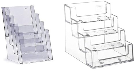 Taymar DIN A5 Présentoir de table pour flyers avec 4 compartiments sur 4 étages & porte-cartes de visite, support pour cartes de visite, présentoir pour cartes de visite, 4 compartiments, transparent