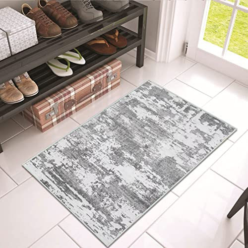 JURLEA Flurläufer Rutschfester Teppichläufer für Flure Küche & Wohnzimmer waschbar leicht Langer Läufer (Creme/Grau, 60 x 120 cm)