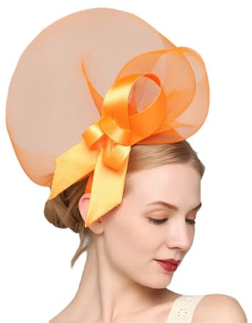 Niiyyjj Orange Fascinators für Frauen Elegante Stirnbänder Hüte Hochzeit und Kirche Haarschmuck, Orange, Einheitsgröße