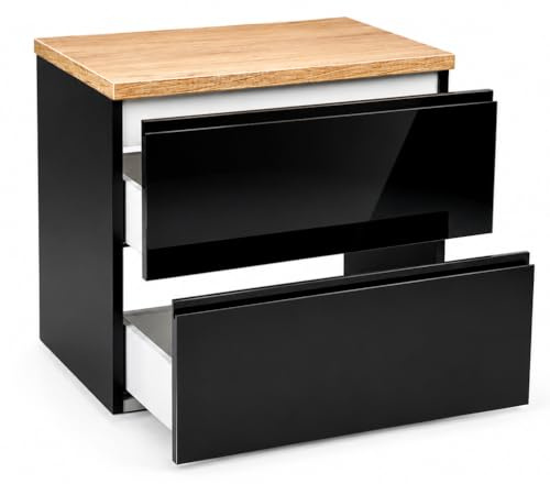 .Deftrans Domodomo Badezimmerschrank mit Aufsatz, 60 x 50 x 45,8 cm Schwarz Schrank für Waschtischaufsatz, Badezimmer-Hängeschrank - Badezimmerschrank mit Eichenaufsatz…