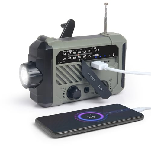 XINICE Emergency Solar Radio with Hand Crank, Portable NOAA/AM/FM Weather Radio with 3 Modes Flashlight, SOS Alarm, Phone Charger, Survival Equipment and Accessories, Camping Essentials (A)