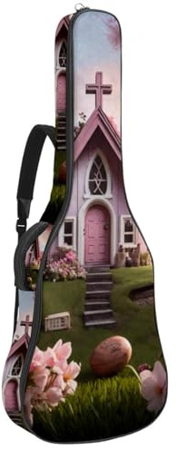 Tasche für Akustikgitarre, wasserdichte Gigbag mit mehreren Taschen, Universaltasche für 40/41/42 Zoll Akustikgitarre, Pink Easter Cross House, mehrfarbig, 42.9x16.9x4.7 in, Gitarrentasche