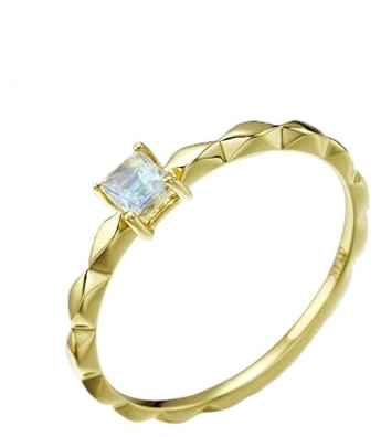 Whoiy Gold Ring Frauen Echt Mondstein Zierlich Verlobungsringe Gelbgold 585 Ehering Hochzeitsring 14K für Damen Gr 51 (16.2)