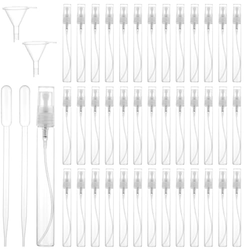 FWEEK 40 Stück Mini Zerstäuber, 10ml Mini Feinnebel Sprühflasche, Parfüm Zerstäuber Leer, Mini Parfum, Parfümzerstäuber, Transparent Glas Reise Leere Zerstäuber mit Pipette und Trichter für Parfüm
