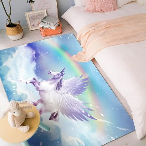 Kinderteppich Regenbogentier Einhorn - Kurzflor Teppich Kinderzimmer Spielteppich Antiallergen Und Extra Weich - Babyzimmer Teppiche Für Junge Und Mädchen Babyteppich 100 X 150 cm -5S9G2I7N5U5M5