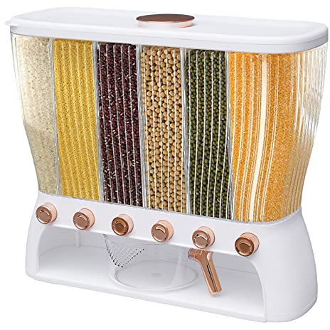 biusgiyeny Modern Trockenfutter Müsli-Dispenser Cornflakes-Spender Reisspender Snack-Spender Getreidespender 6Gittern ffür Küche mit Deckel