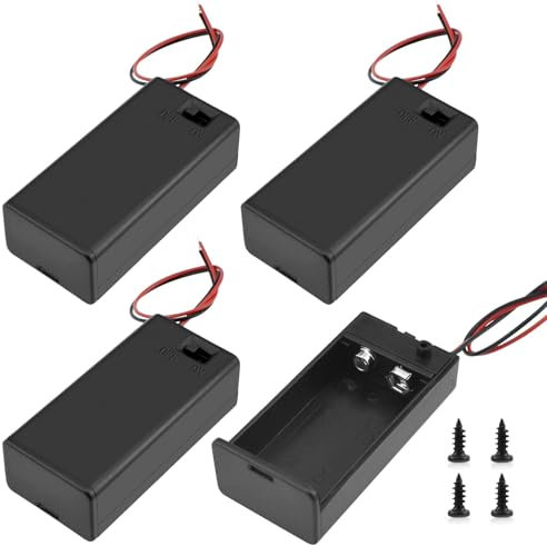 SDTC Tech 9V Battery Holder with Wires, 9 Volt Battery Case Box with ON/Off Switch, 9V Battery Holder with Leads and Switch, 4 Packs