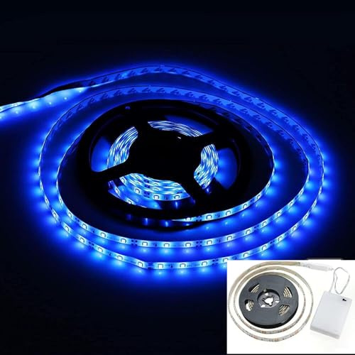 Mixtooltoys Tira de luces alimentadas por pilas, 1 m, 30 LED 5050 SMD, cuerda flexible, luz de fondo autoadhesiva para TV, cocina, dormitorio, armario, decoración de bar (azul)