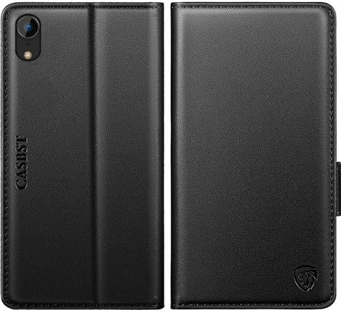 CASBST for iPhone XR Case, Kickstand Flip Leather Wallet Book Case with Card Slots Shockproof Magnetic Closure Protective Phone Case Cover Compatible with iPhone XR - Black