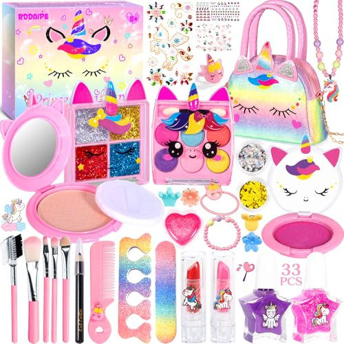 RDDAIPE Einhorn Schminkkoffer Mädchen Schminkset, Kinderschminkkoffer, Kinder Schminkset Mädchen, Kinderschminke Set Mädchen Schminke Spielzeug, Waschbar, Geschenke Für Mädchen 3 4 5 6 7 8 9 10 Jahre