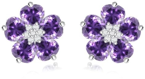 Crystalline Azuria Women 18ct White Gold Plated Purple Violet Zirconia Crystals Flowers Stud Earrings