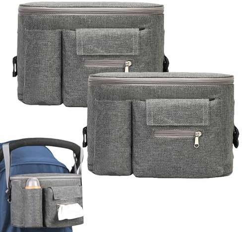 2 Stück Multifunktionale Kinderwagentasche, Tragbare Hängetasche Für Kinderwagen Mit Großer Kapazität Für Reisen, Einkaufen Und Camping, Multifunktionale Wasserdichte Babytasche Für Mama (Grau)