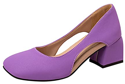 MVNB Women's Chunky Low Block Heels Mary Jane Closed Toe Work Pumps Comfortable Round Toe Dress Wedding Shoes Slip On Cushioned Wide Fit Extra Wide Fitting Width Light Shoes (Purple, 6.5)