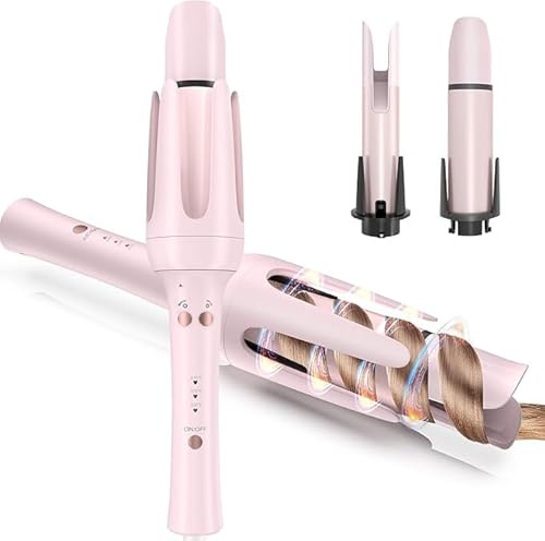 Automatic Curling Iron, Hair Waver with Anti-Tangle & Auto-Off, Hair Curler Replaceable Curling Wand with 2 Sizes Barrel (1, 1.25) & 3 Temps, Double Voltage Rotating Curling Iron for Long Hair