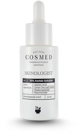 Cosmed Azelaic Solution – 10% Azelainsäure Gesichtsserum gegen Akne, Pickel, Pigmentflecken & Rötungen – Azelaic Acid Serum mit Niacinamid, Madecassoside & Grüntee – Dermatologisch getestet – 30 ml