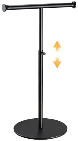 niffgaff T Bar Purse Display Stand Handbag Rack, Adjustable Height Black Tabletop Hook Hanging Jewelry Stands for Necklaces Organizer, Stainless Steel Handbag Holder Home Store Boutique