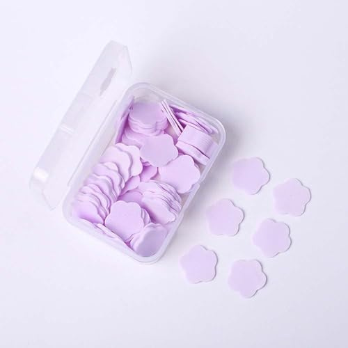 SquarezhenBo 100 Sheets Disposable Paper Soap with Box,Hand Wash Cute Petal Soap Sheets Hand Bath Toiletry Paper Soap Flakes for Portable Travel Hiking Washing,Foot and Care (100, Purple)