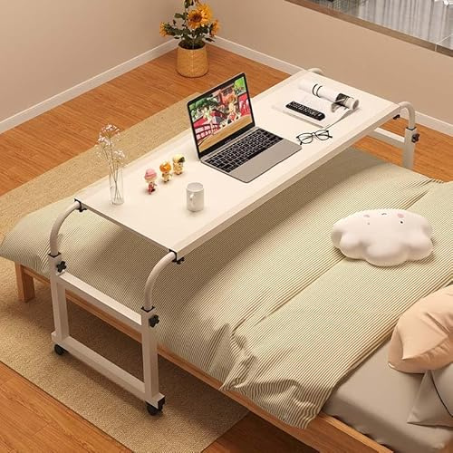 Beweglicher Betttisch, rollender Bettschreibtisch, 140 x 40 cm, höhenverstellbarer Computertisch mit 4 Rädern, ideal für den Einsatz zu Hause und im Krankenhaus (A 140 x 40 cm)