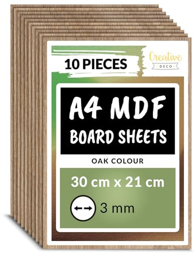 Creative Deco 10 x A4 MDF Platten Einseitig Lackiert Eiche 300 x 210 x 3 mm | Dünne Holz-Platten | Perfekt für Laser, CNC Router, Modellierung, Laubsäge