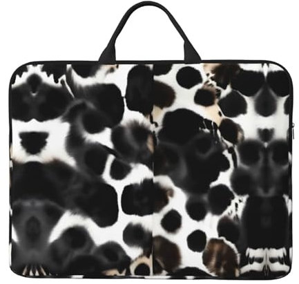 HJLUUFT Laptoptasche mit Kuhfell-Aufdruck, 35,6 cm (14 Zoll), stoßfest, Schutzhülle für Notebooks, Schwarz , Einheitsgröße