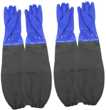 KICHOUSE 2pairs Heavy Duty Long Cuff Dishwasher Gloves of Nitrile Gloves for Kitchen Dishwashing Fish Processing Housework