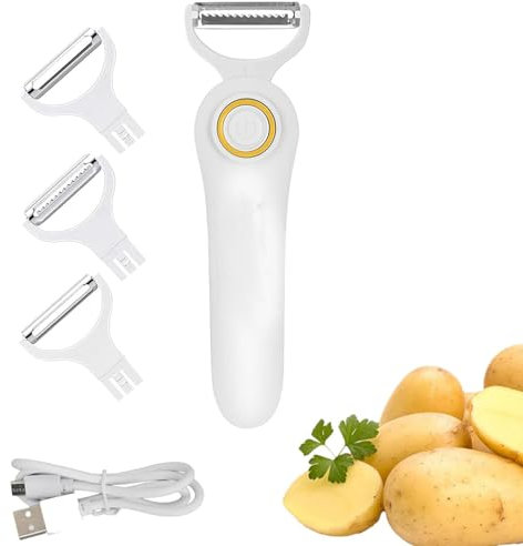 Pelador De Patatas Eléctrico, Pelador Verduras Multifuncional, Portátil, Eléctrico, Pelador De Frutas, Pelador Doméstico con 3 Cabezales De Corte para Pelar Frutas Y Verduras