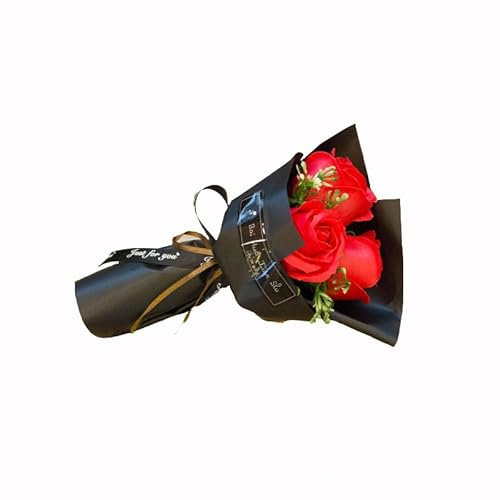 Red 3 Heads Artificial Rose Bouquet, Soap Flower Petals Valentine Day Gifts for Women, Best Friend and Girlfriend Valentine's Day, Decorative Artificial Flowers