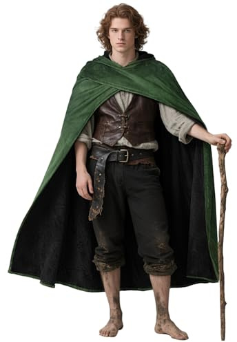keland medeltida kappa med huva, renässans, huvkappa, hobbit, kostym (grön)