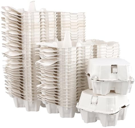 SENJEOK 50PCS 4 Count Cardboard Egg Cartons, 10 x 10 x 7cm White Paper Pulp Egg Boxes for Kitchen, Farm, Market