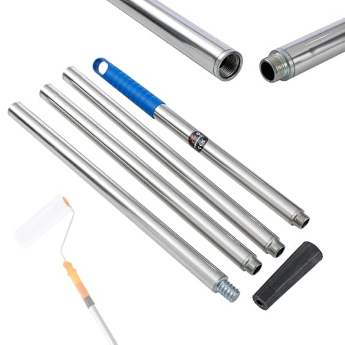 TOPWAY Quality Paint Roller Extension Pole 1.6M, 4 x 40cm Segmented, Stainless Steel, Durable & Lightweight, with Tapered Adapter, for Screw-Fit or Push-Fit Rollers