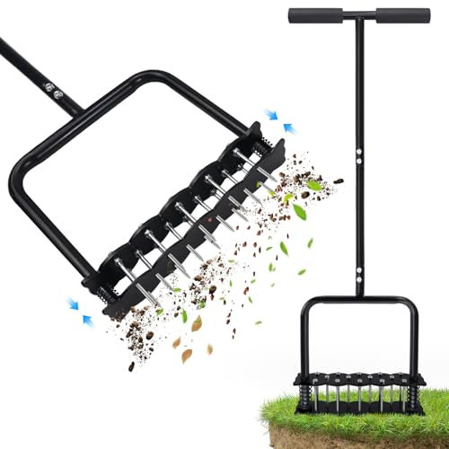 oyeftp Lawn Aerator Tool, Pre-Assembled Lawn Aerator with 14 Iron Spikes, Lawns Improvement and Yard Care, Garden Tools, Restoring Lawns Health