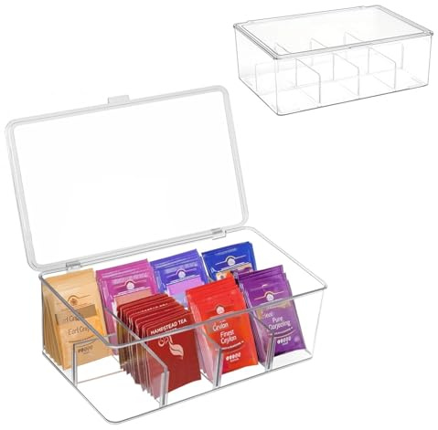 Dulynva Porta Tisane Bustine con Coperchio Porta Bustine The e Tisane in Plastica scatola tisane con 8 Scomparti Trasparente Tea Box per Tè Spezie caffe Zucchero Piani di Lavoro Armadi