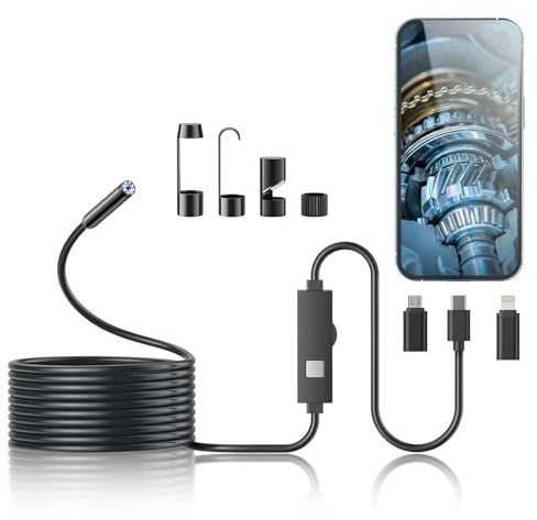 OBEST Endoskopkamera mit Licht,OTG Industrielles Endoskop,3-in-1-Inspektionskamera mit 6-LED-Leuchten,Geeignet für Android und iOS,IP67 Wasserdicht,Kanal Kamera mit 200W HD-Pixeln