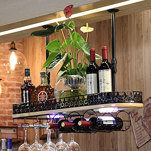 Portabicchieri da soffitto con 2 luci, portabicchieri da Appendere, mobiletto portabicchieri da Appendere Regolabile in Altezza, portabicchieri da Parete Perfetto per Bar, caffetteria, cucin