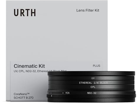 Urth Kit de Filtros Cinematografico 4 en 1 58 mm (Plus) | UV, polarizador CPL, densidad neutra variable ND2-32, ¼ Black Mist, vidrio optico HD multicapa