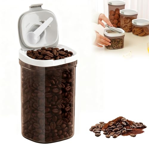 innislink 1800ML Coffee Bean Storage Container, 60.87OZ Airtight Coffee Canister with 5ML Magnetic Scoop & Lid, BPA Free Plastic Kitchen Food Storage Container for Ground Cofee Spice Herb Candy Snack