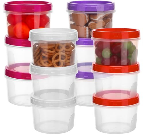 saerryor 12 Pack Plastic Food Containers with Lids, 500ML Round Snack Pots