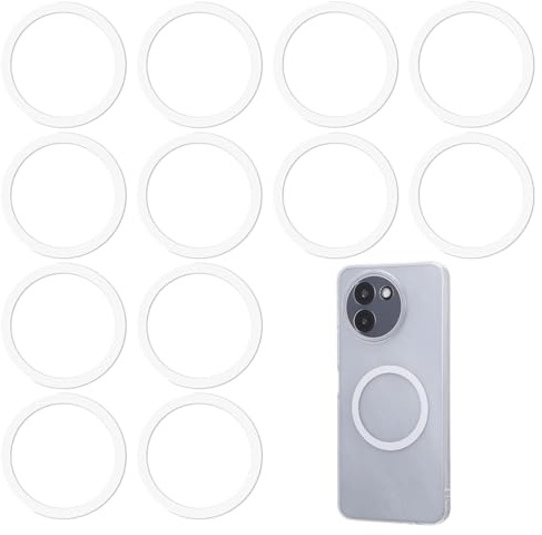 TIESOME 12 anillos de metal con adhesivo sin imán, autoadhesivos, anillo magnético para teléfono móvil, compatible con placa de metal para coche, soporte magnético para teléfono móvil (blanco)